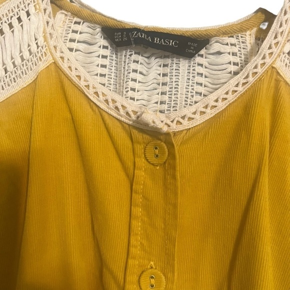 Zara Corduroy blouse small mustard yellow crochet button down - Picture 6 of 11